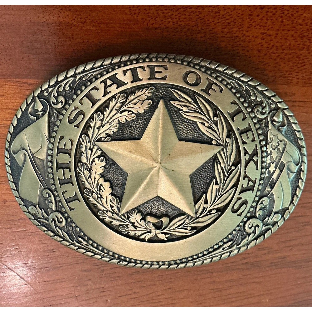Tony Lama State Series Solid Brass Texas Star Oval Belt Buckle